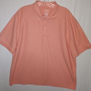 LL Bean Polo Shirt L Large Orange Salmon Short Sleeve Cotton Mens